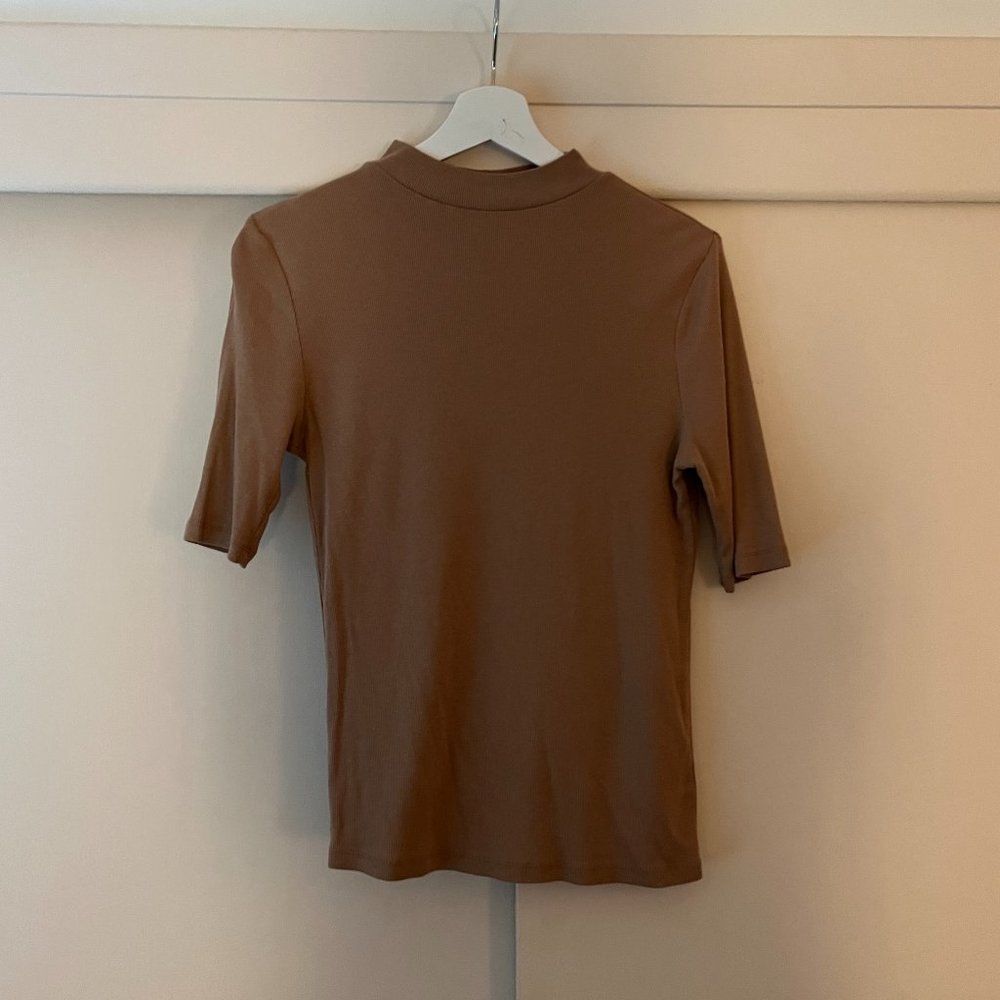 A New Day - Tan Mock Neck Quarter Sleeve T-shirt